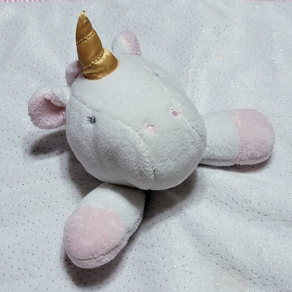 Cloud Island Pink & White Unicorn Shimmer Infant Security Blanket 14" X 14" - Picture 2 of 6
